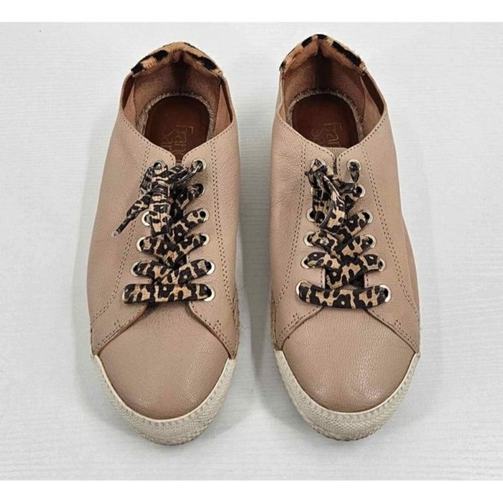 Franco Sarto Lessia Leather Lace-up Sneakers Jute Wrap Sole Cheetah Oxford Sz 8